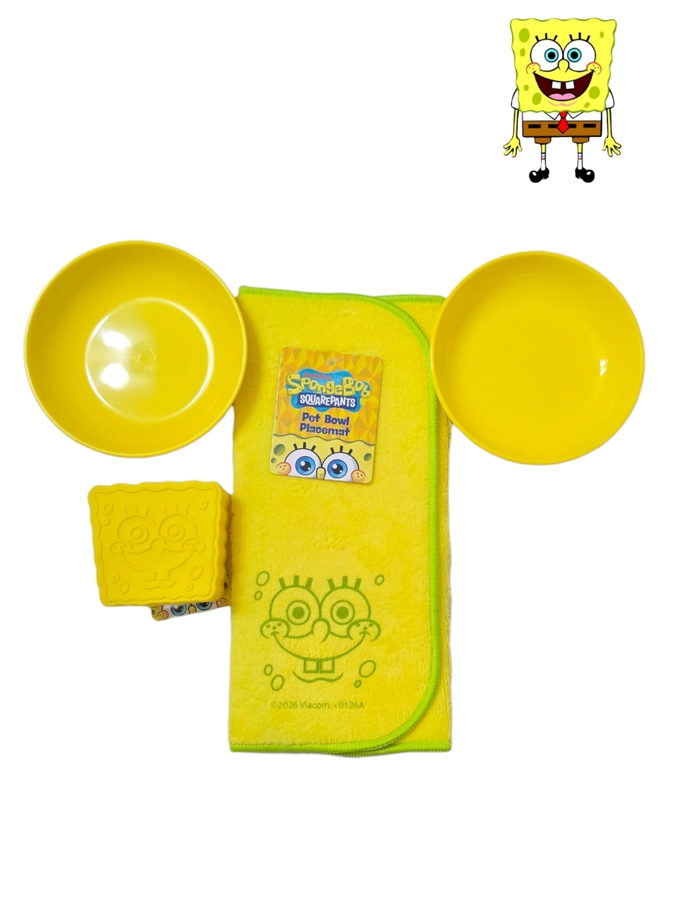 SpongeBob Squarepants Yellow Pet Dog Puppy Food Bowls Character Mat Squeaky Toy